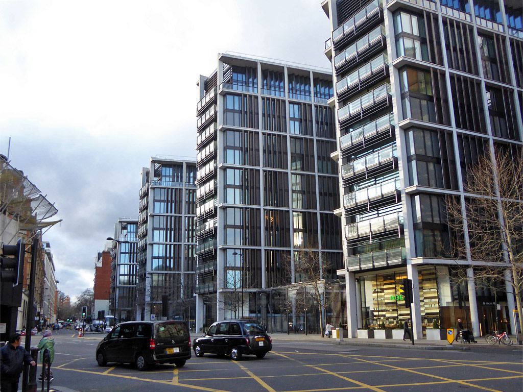 Modern Knightsbridge skyline near Hyde Park