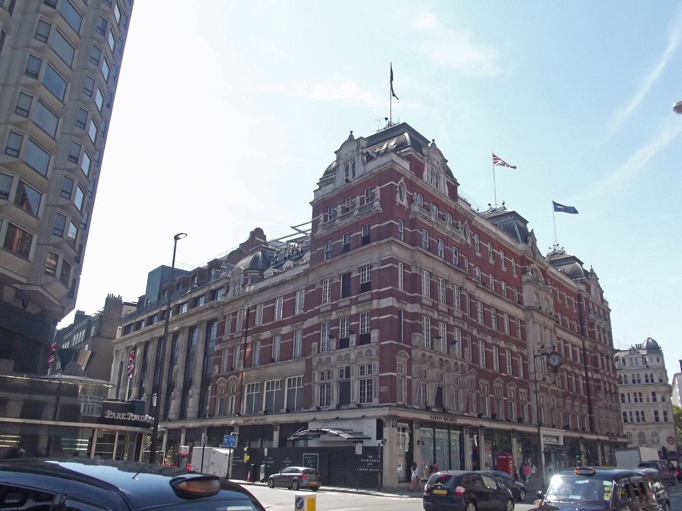 Knightsbridge shopping street with Park Tower visible in the distance